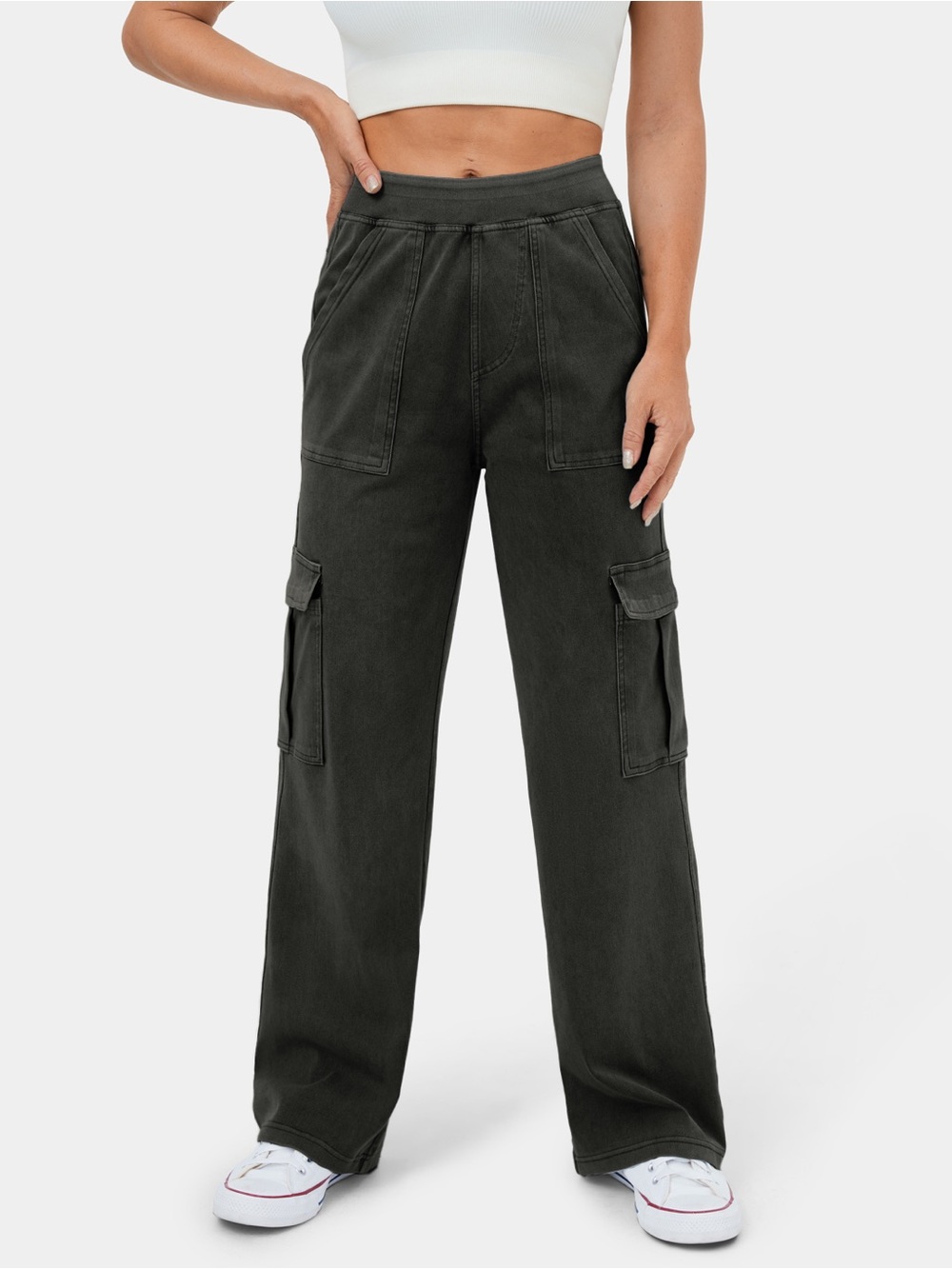 Halara Magic Mid Rise Pockets Straight Leg Casual Cargo Jeans